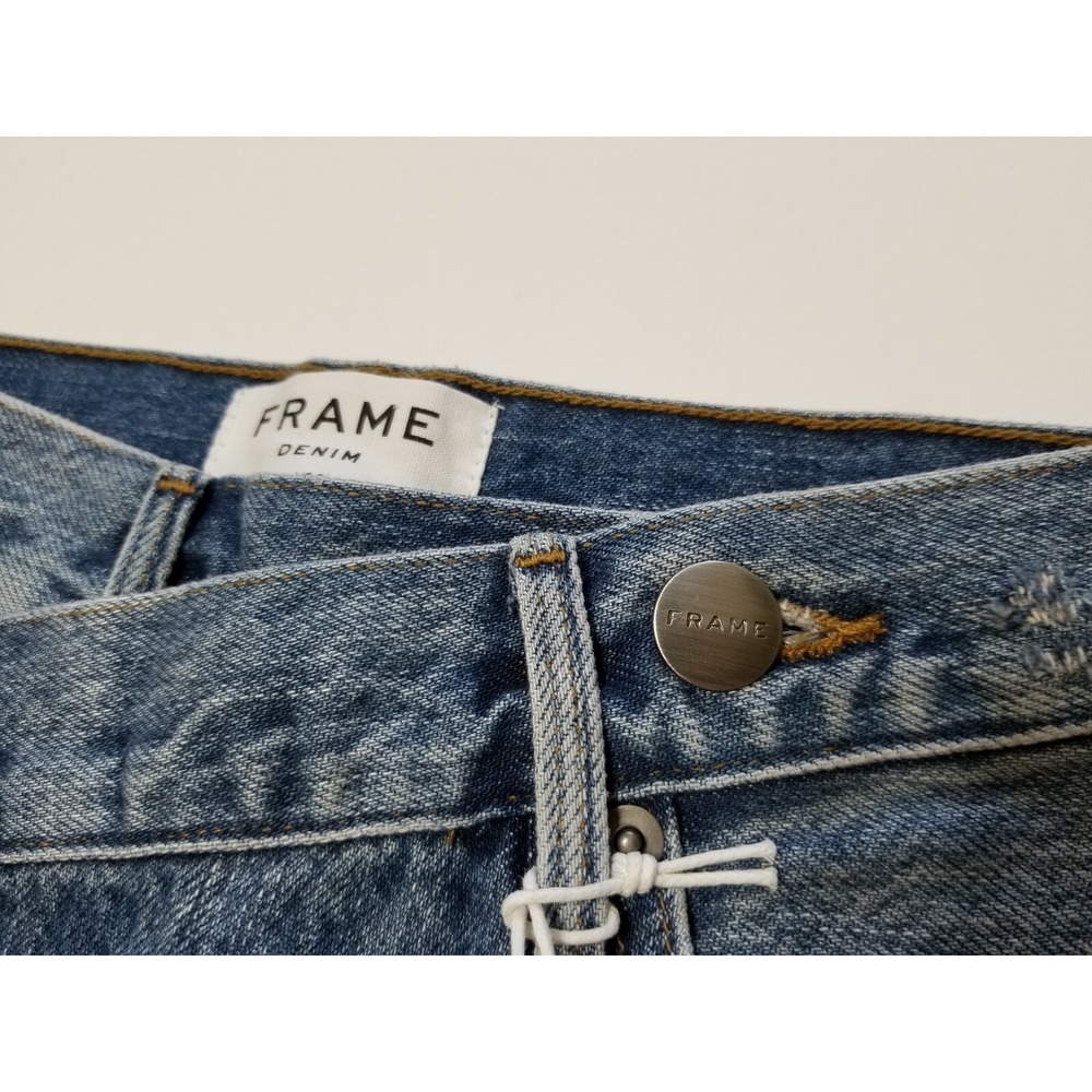 FRAME Ophelia Exposed Button Asymmetric Overlap Denim Mini Skirt 24 - Picture 12 of 13